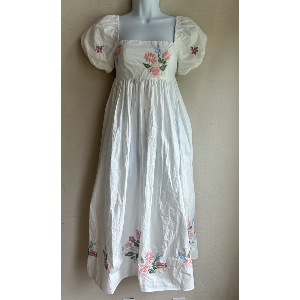 Amable Embroidered Babydoll Midi Maxi Dress S NWT Romantic Milkmaid Coquette